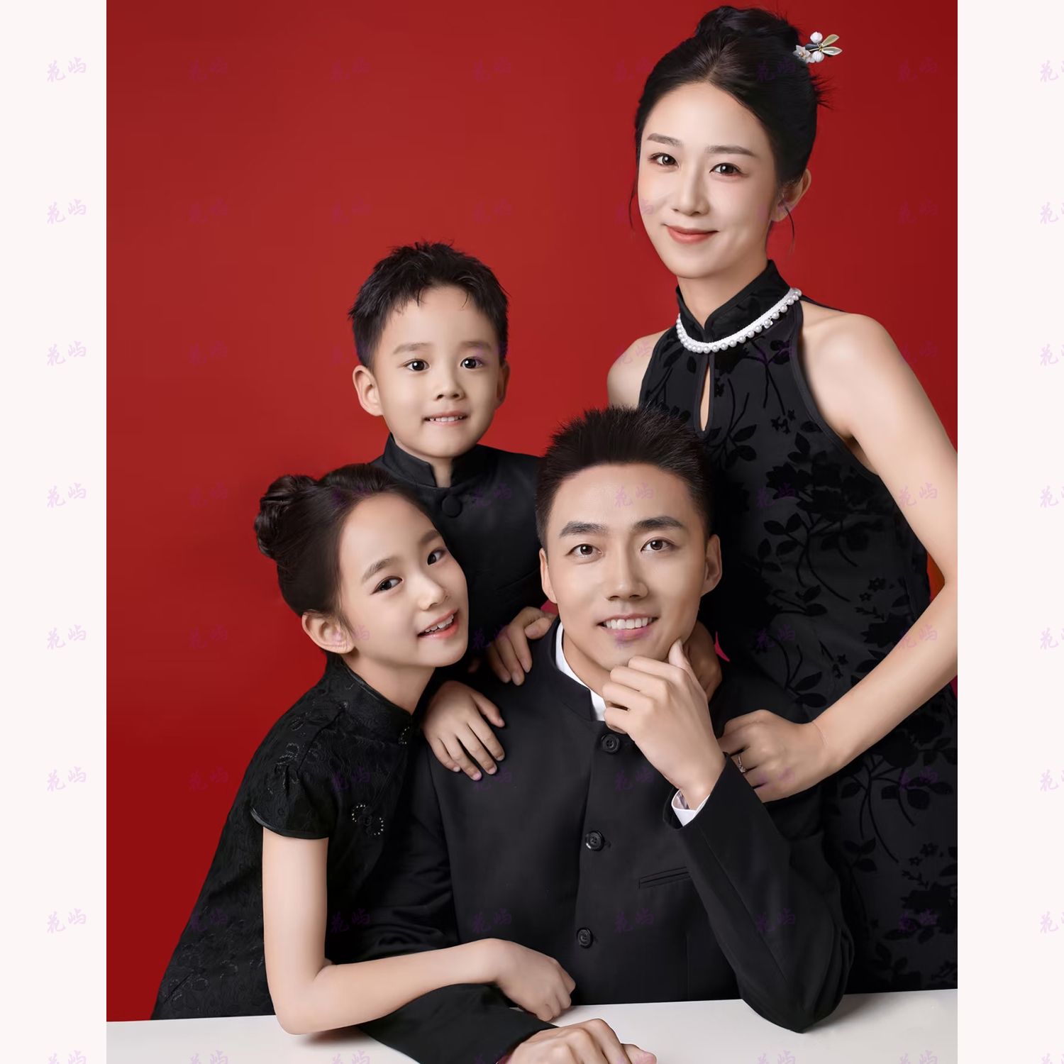 新中式国风主题亲子装一家四口旗袍中山装新款全家福影楼拍照服装 - 图3