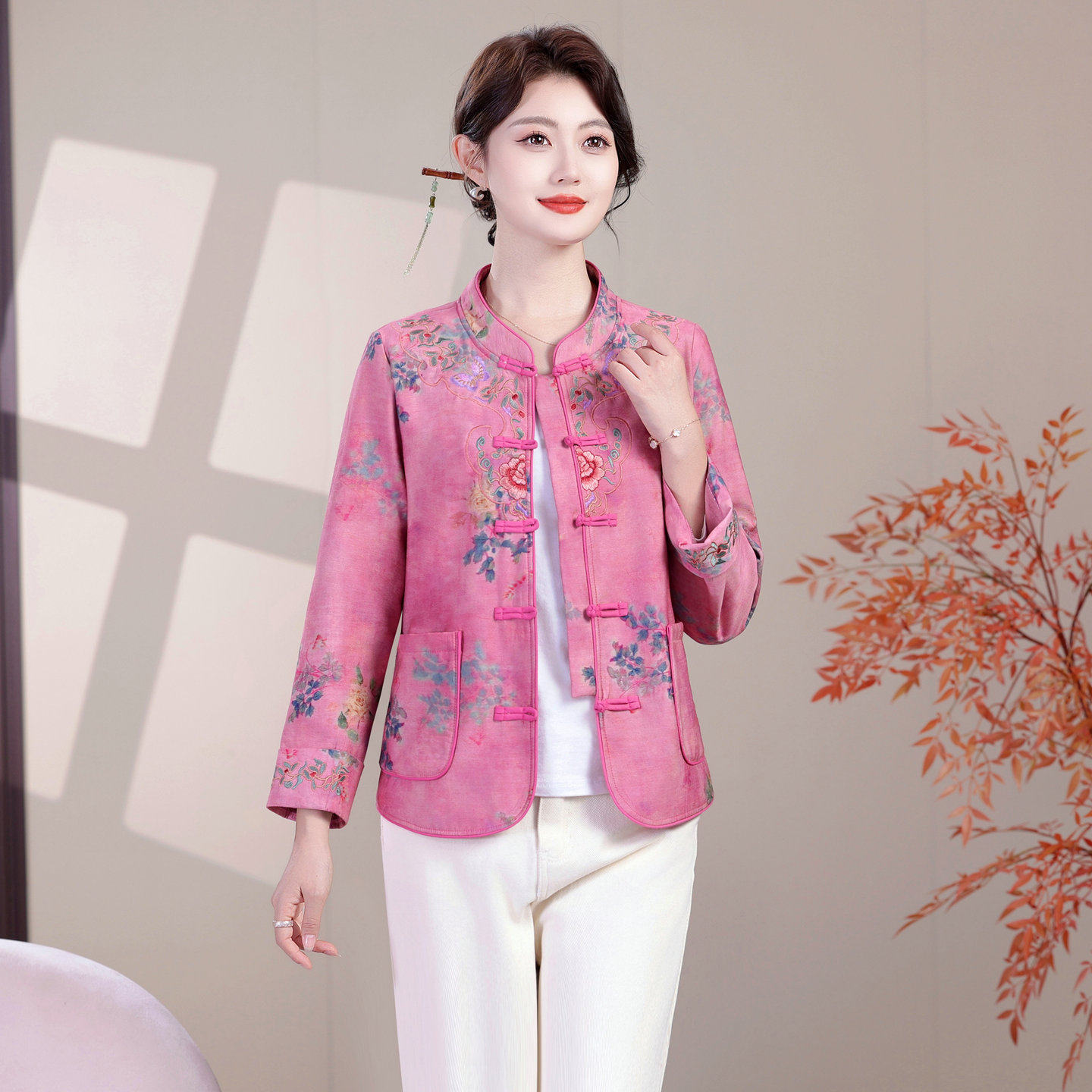 新中式国风复古提花刺绣短外套女2025秋新款宽松百搭加绒保暖上衣,淘宝优惠券,粉丝福利购,淘宝优惠卷
