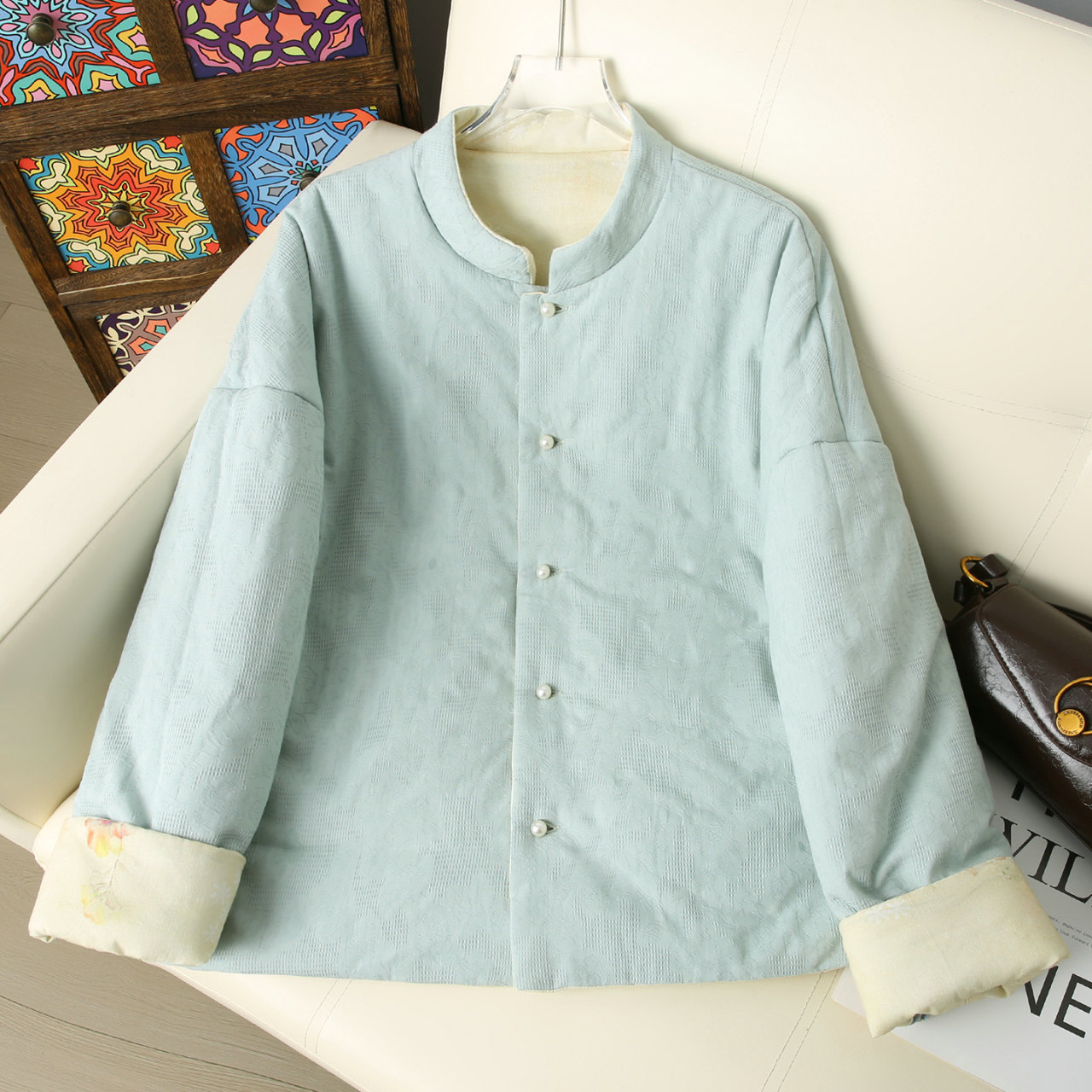 中式国风盘扣双面穿棉服女2025秋冬新款复古碎花保暖棉衣棉袄外套 - 图0