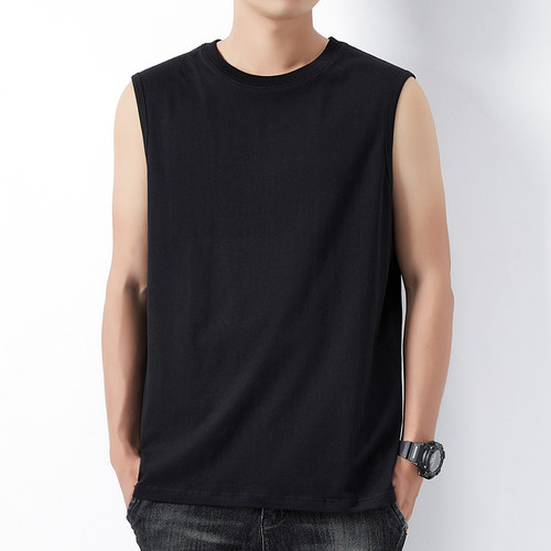 美式无袖t恤男夏季薄款宽松坎肩男装运动健身篮球砍袖背心男上衣 - 图3