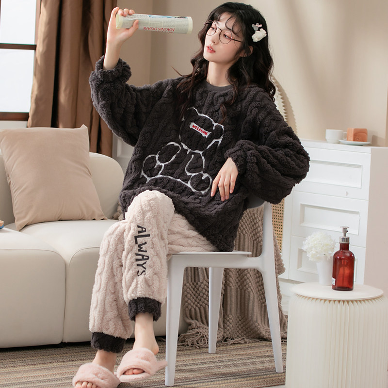 秋冬季2021年新款加绒珊瑚绒睡衣 卡之恋服饰睡衣/家居服套装