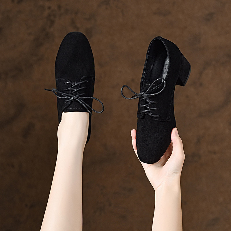 2025新款春秋季羊皮磨砂女鞋系带粗跟深口单鞋女士软皮中跟真皮鞋,淘宝优惠券,粉丝福利购,淘宝优惠卷