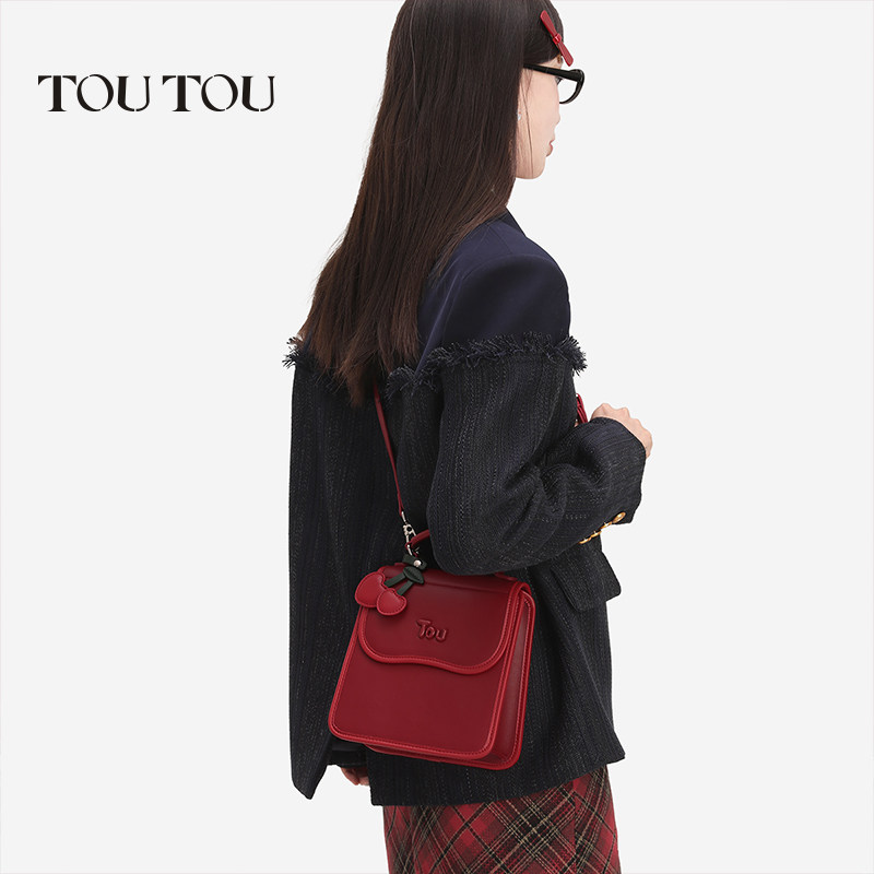 [圣诞节礼物]TOUTOU新款原创樱桃小方包红色手提包包斜挎包双肩包