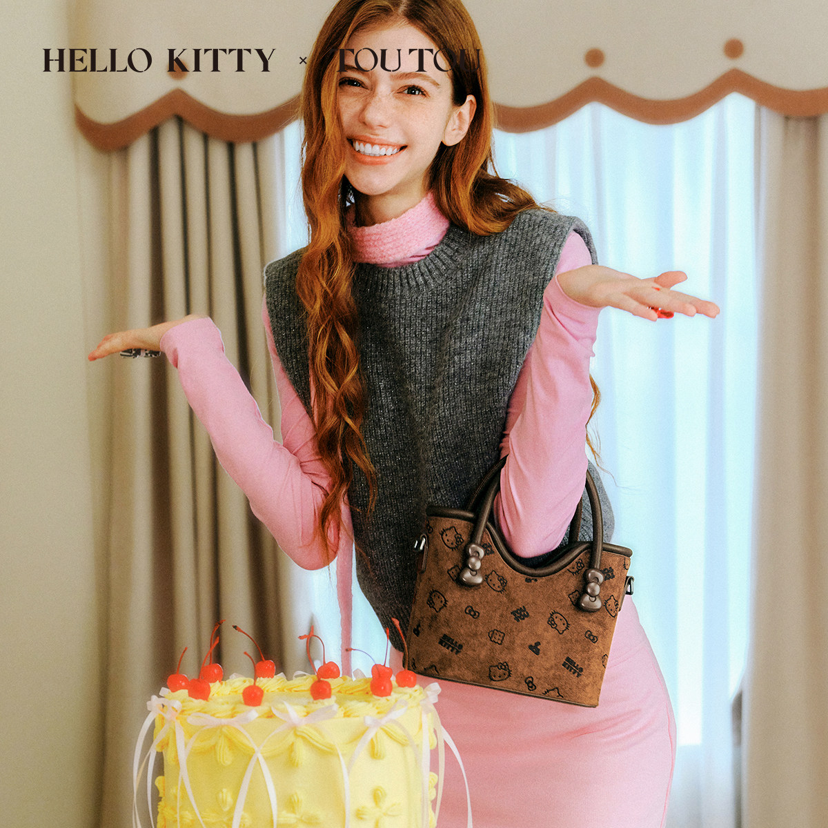 TOUTOUhellokitty凯蒂猫菜篮子托特包大容量单肩斜挎新年礼物女,淘宝优惠券,粉丝福利购,淘宝优惠卷