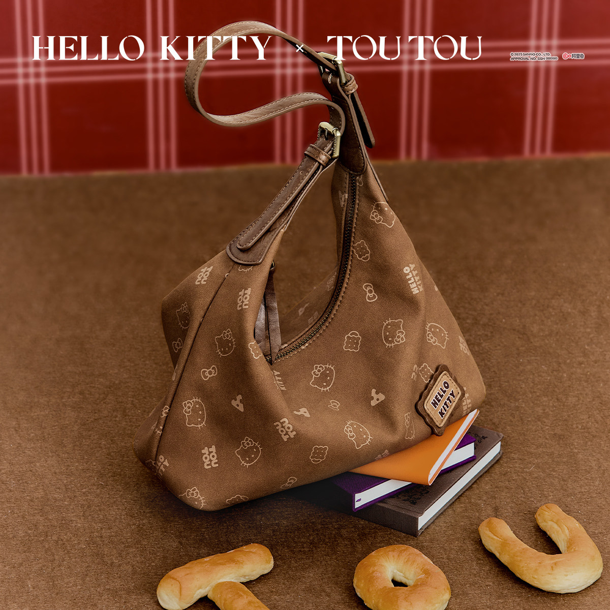新年生日礼物TOUTOU凯蒂猫联名棕色腋下包软袋hobo包哈喽kt斜挎包,淘宝优惠券,粉丝福利购,淘宝优惠卷