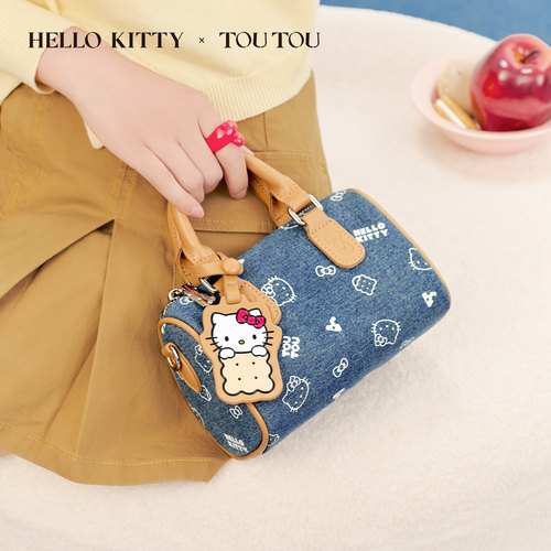 生日礼物TOUTOUhellokitty凯蒂猫牛仔保龄球包哈喽kt斜挎波士顿包 - 图0