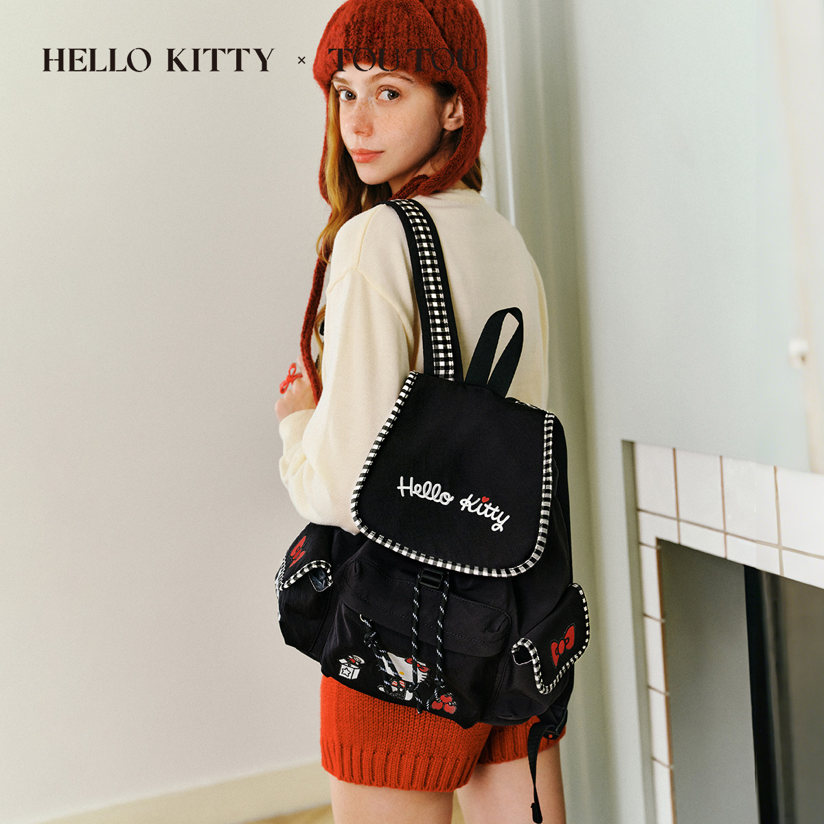 TOUTOUhellokitty凯蒂猫刺绣双肩包多口袋轻便大容量通勤旅行背包,淘宝优惠券,粉丝福利购,淘宝优惠卷