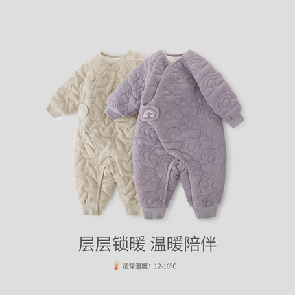 新生儿婴儿衣服冬季夹棉加厚保暖连体衣初生儿棉衣秋冬宝宝棉袄