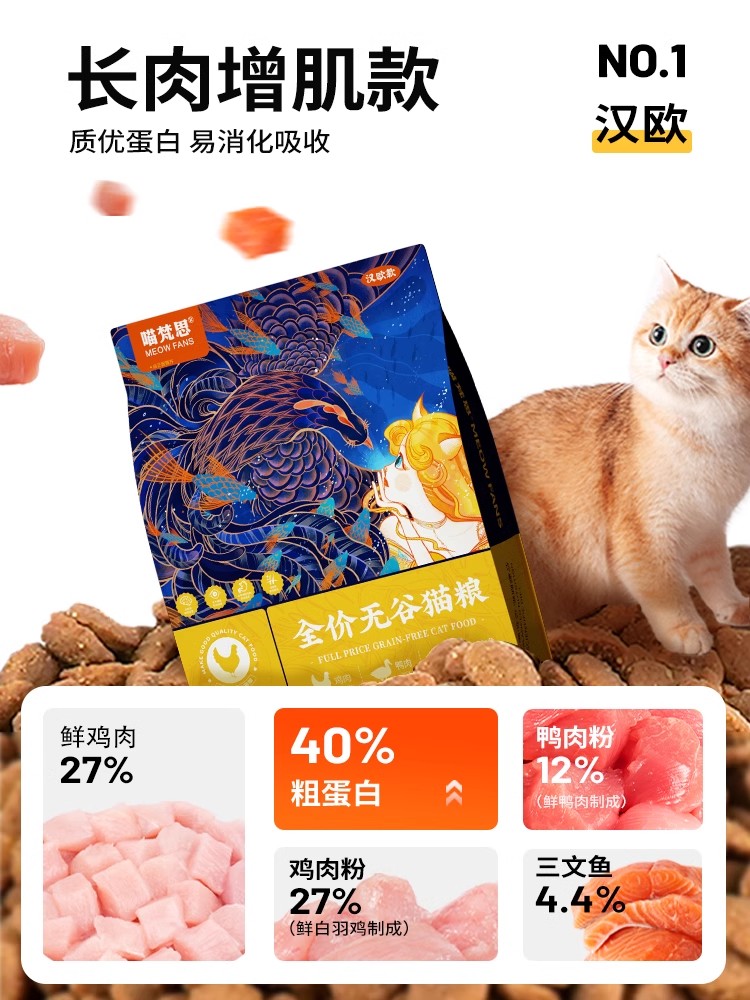 喵梵思蓝袋子猫粮 40%蛋白质3.6斤全阶段幼猫成猫全价无谷猫主粮-图2