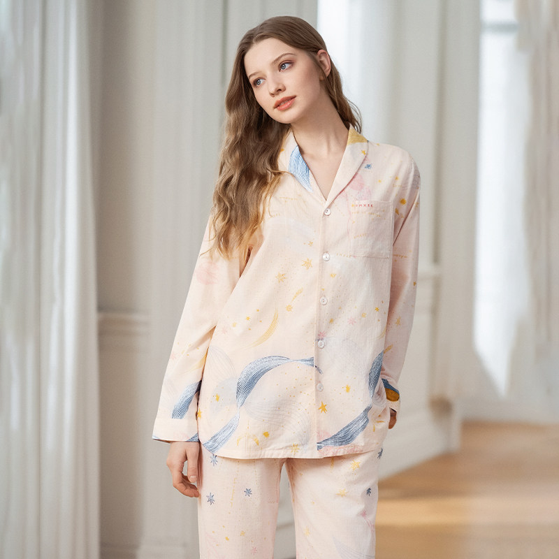 嫚熙夏季薄款牛油果纱罗月子服孕妇果纱睡衣产后哺乳家居服套装