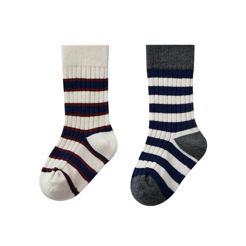 嫚熙婴儿条纹袜子中筒袜2双装