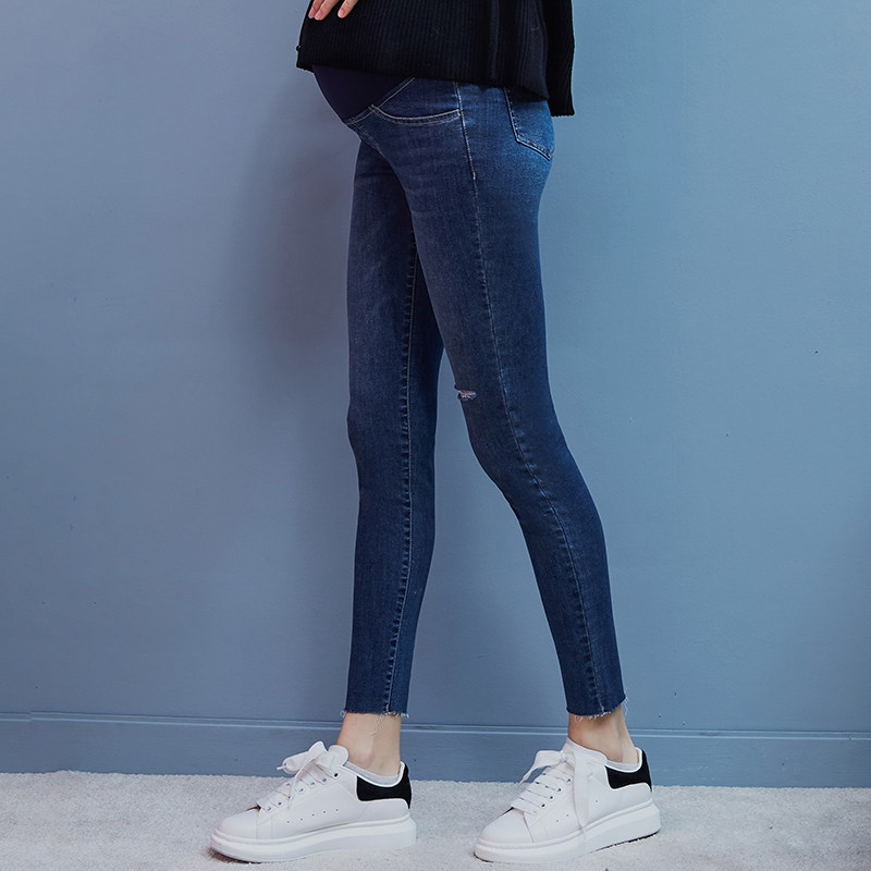 英国嫚熙孕妇铅笔破洞秋冬牛仔裤 嫚熙孕妇铅笔裤