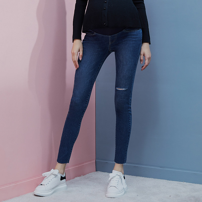 英国嫚熙孕妇铅笔破洞秋冬牛仔裤 嫚熙孕妇铅笔裤