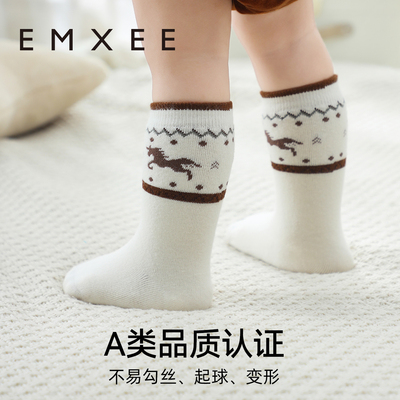 嫚熙儿童宝宝袜子毛圈新生不勒腿中筒袜秋冬保暖加厚男女童小月龄