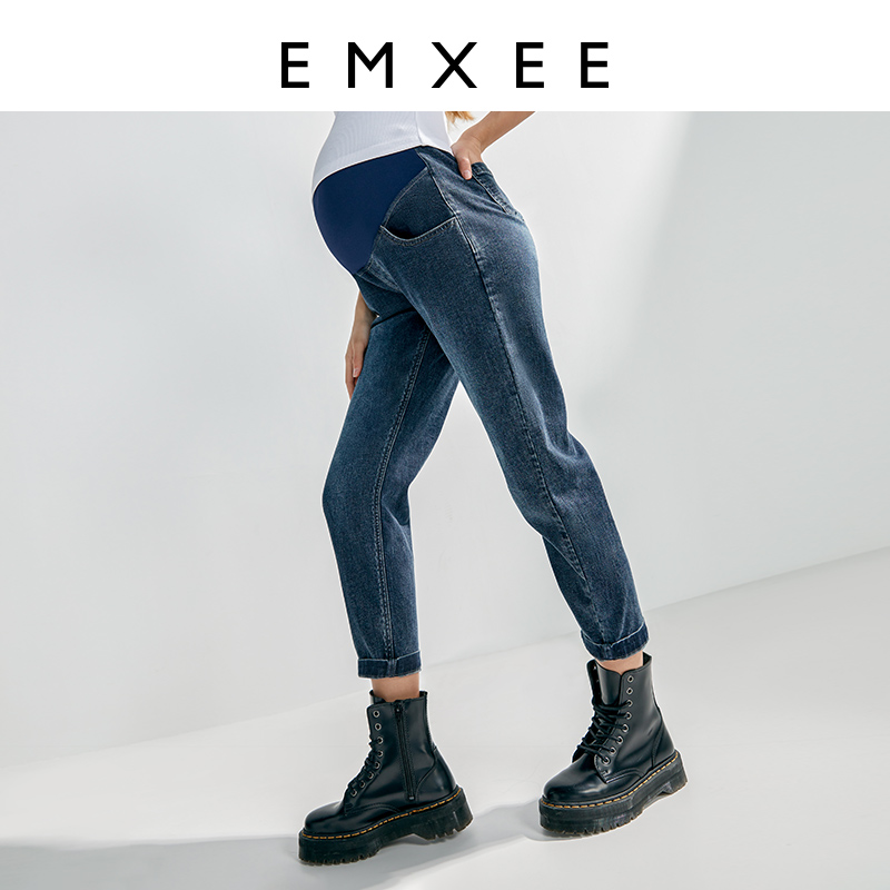 嫚熙孕妇装外穿宽松加绒直筒裤子 EMXEE嫚熙孕妇直筒裤