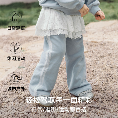 嫚熙童装儿童卫裤女宝秋季裤子2026新款女童喇叭裤宝宝宽松长裤