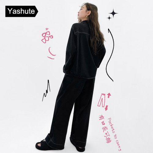 睡衣女2023新款衬衫男友风春秋时尚高级感秋天长袖柔软家居服套装 - 图3
