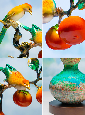 佐森铜葫芦柿子摆件客厅招财