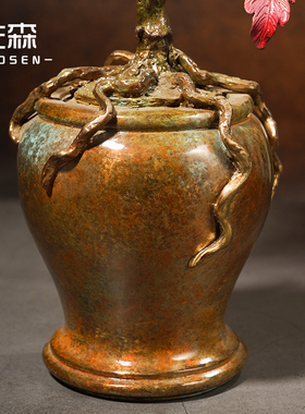 佐森富贵平安铜摆件牡丹花蝴蝶