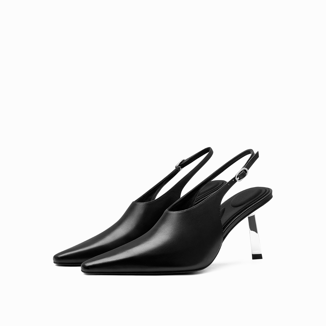 烫社交女鞋黑色牛皮深口后空细高跟鞋春夏时尚复古气质尖头凉女鞋 - 图3