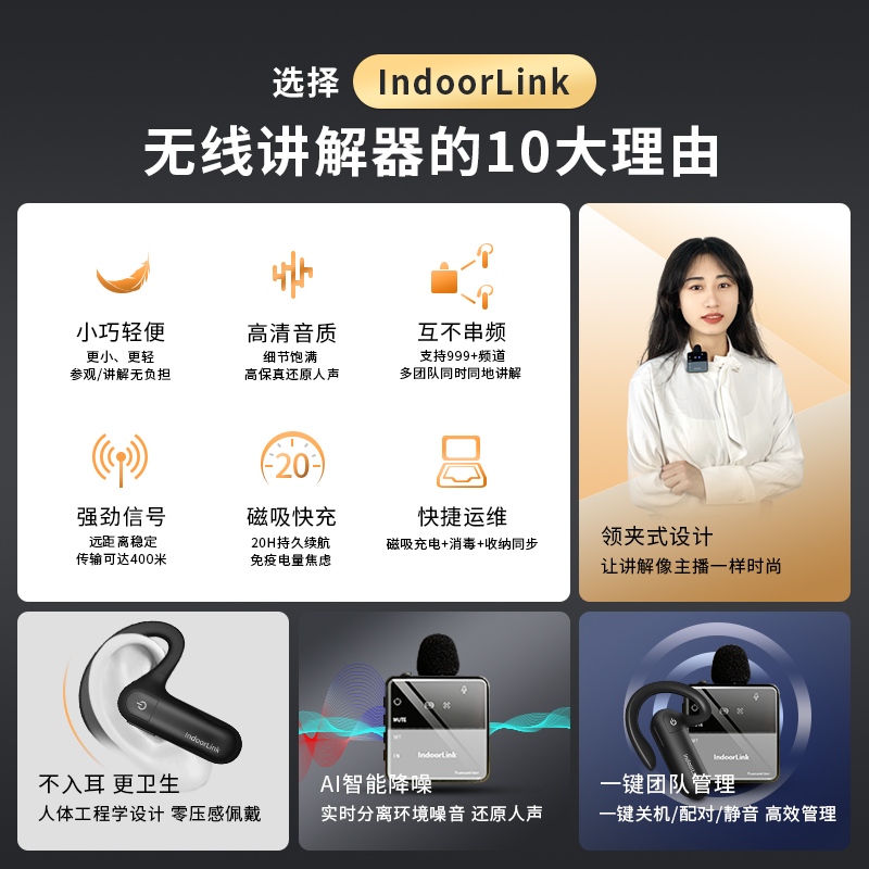 IndoorLink无线讲解器政企接待企业展厅导游带团一对多讲解器设备 - 图3