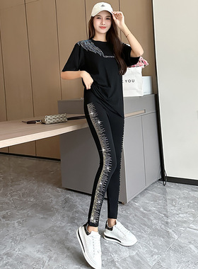 2025春季薄款烫钻打底裤女外穿九分紧身裤提臀透气休闲裤