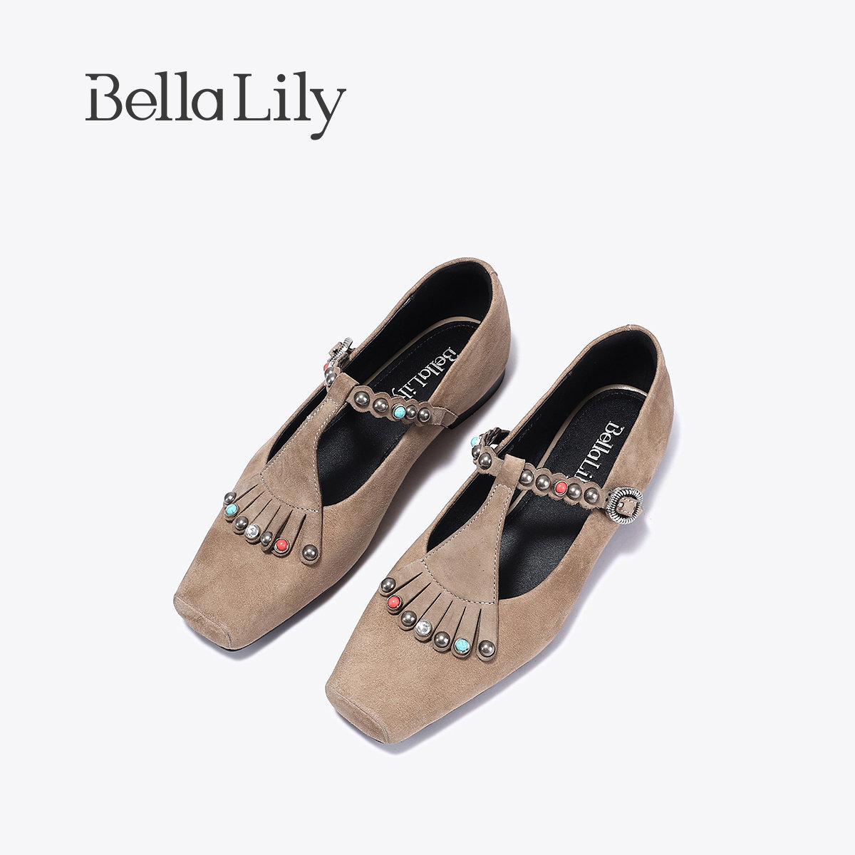 BellaLily2025秋季新款异域风磨砂羊皮玛丽珍鞋平底鞋女浅口单鞋,淘宝优惠券,粉丝福利购,淘宝优惠卷