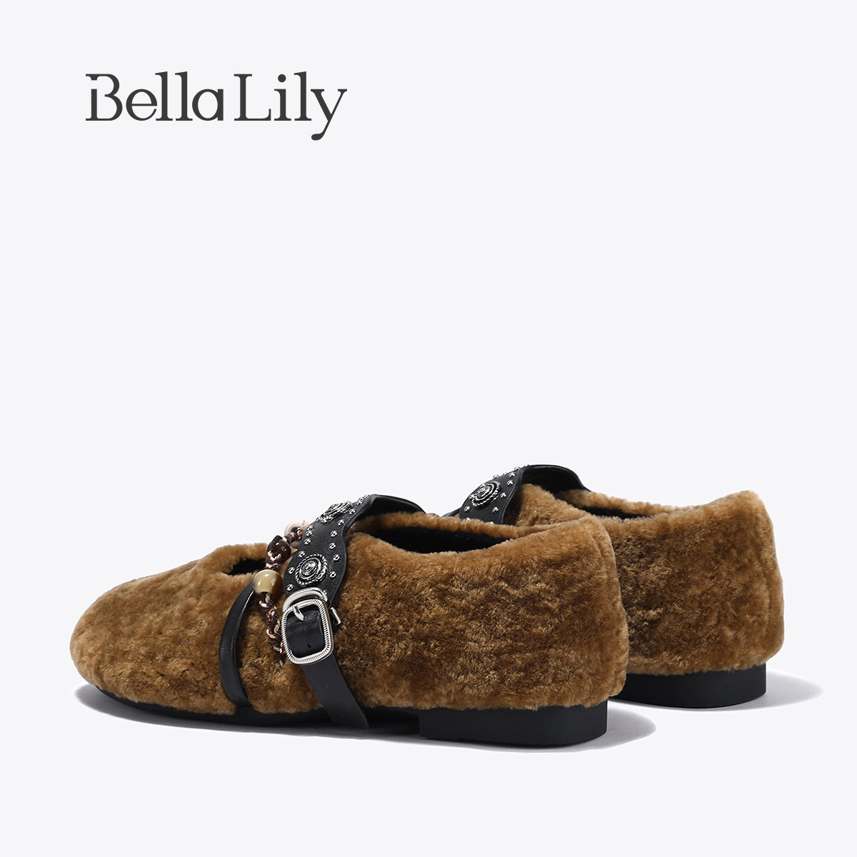 BellaLily2025冬季新款复古精致羊毛玛丽珍平底鞋女加绒毛毛单鞋,淘宝优惠券,粉丝福利购,淘宝优惠卷
