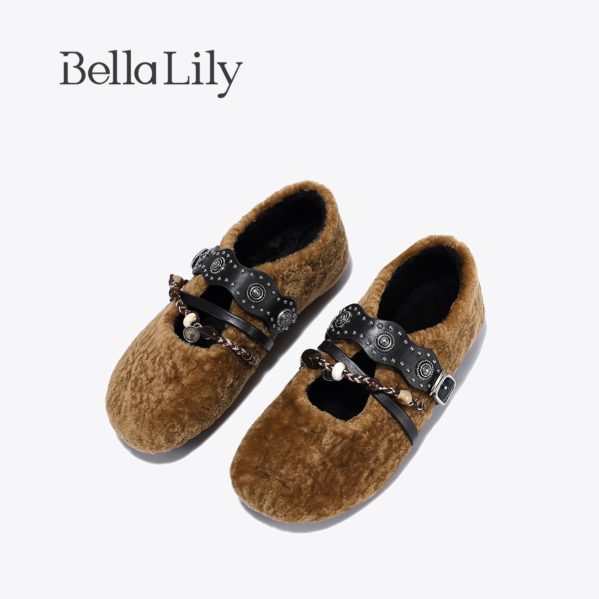 BellaLily2025冬季新款复古精致羊毛玛丽珍平底鞋女加绒毛毛单鞋,淘宝优惠券,粉丝福利购,淘宝优惠卷