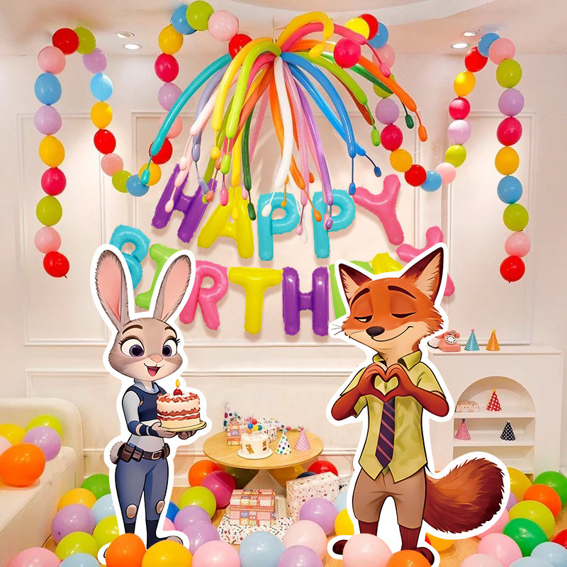 儿童疯狂动物城生日派对氛围装饰气球背景墙朱迪尼克KT板场景布置,淘宝优惠券,粉丝福利购,淘宝优惠卷
