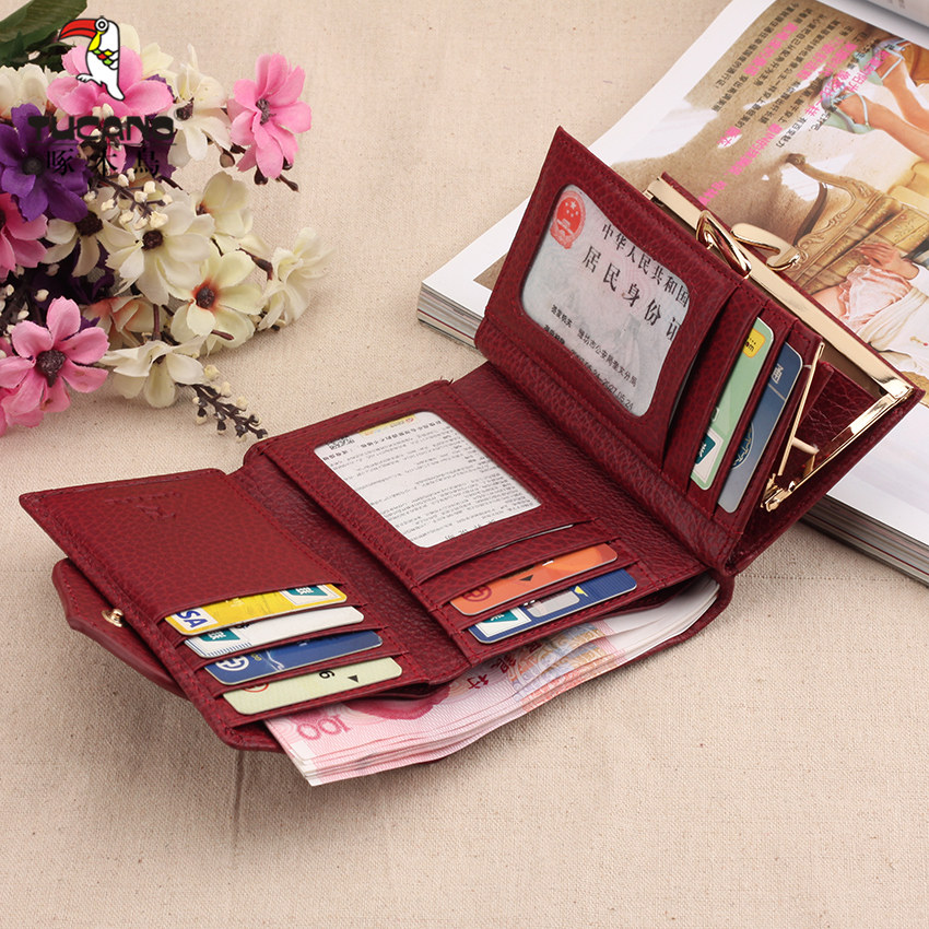 啄木鸟女士短款三折牛皮真皮钱包 啄木鸟正午阳光钱包