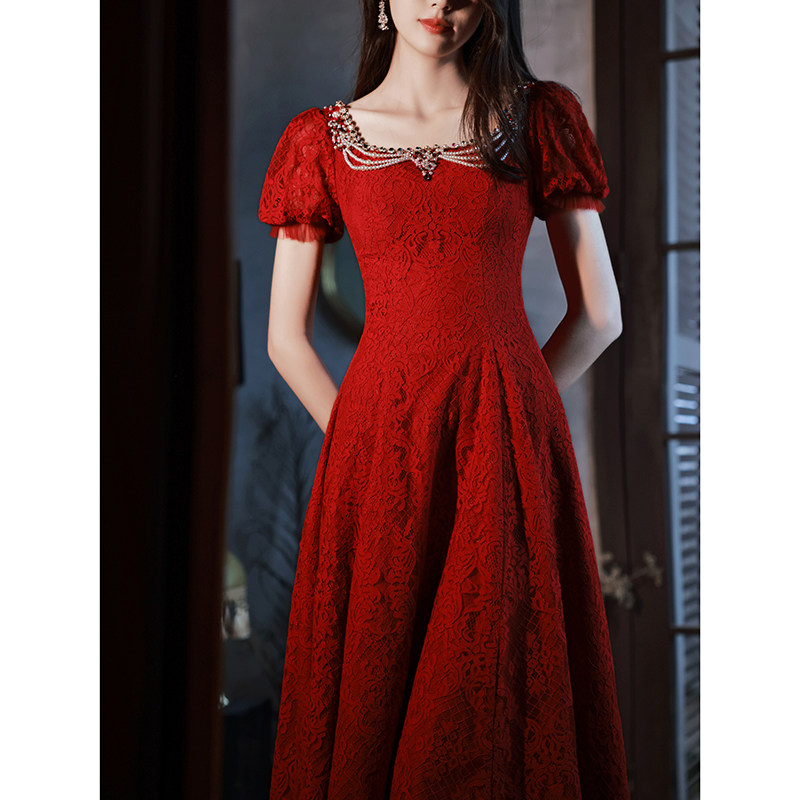 新娘高级感夏季高端法式红色敬酒服 骄步礼服/晚装