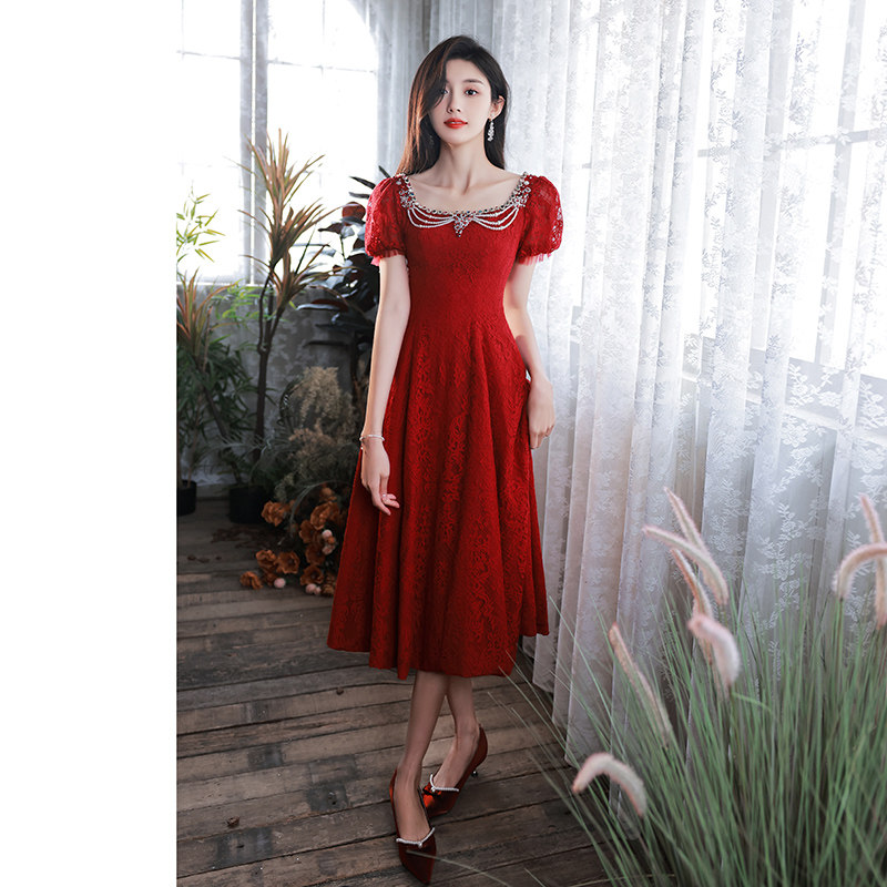 新娘高级感夏季高端法式红色敬酒服 骄步礼服/晚装