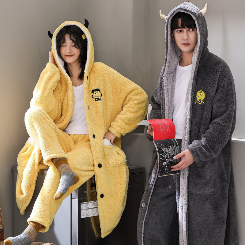 男秋冬长款珊瑚绒情侣可爱裤子睡袍 美依婖内衣睡衣/家居服套装