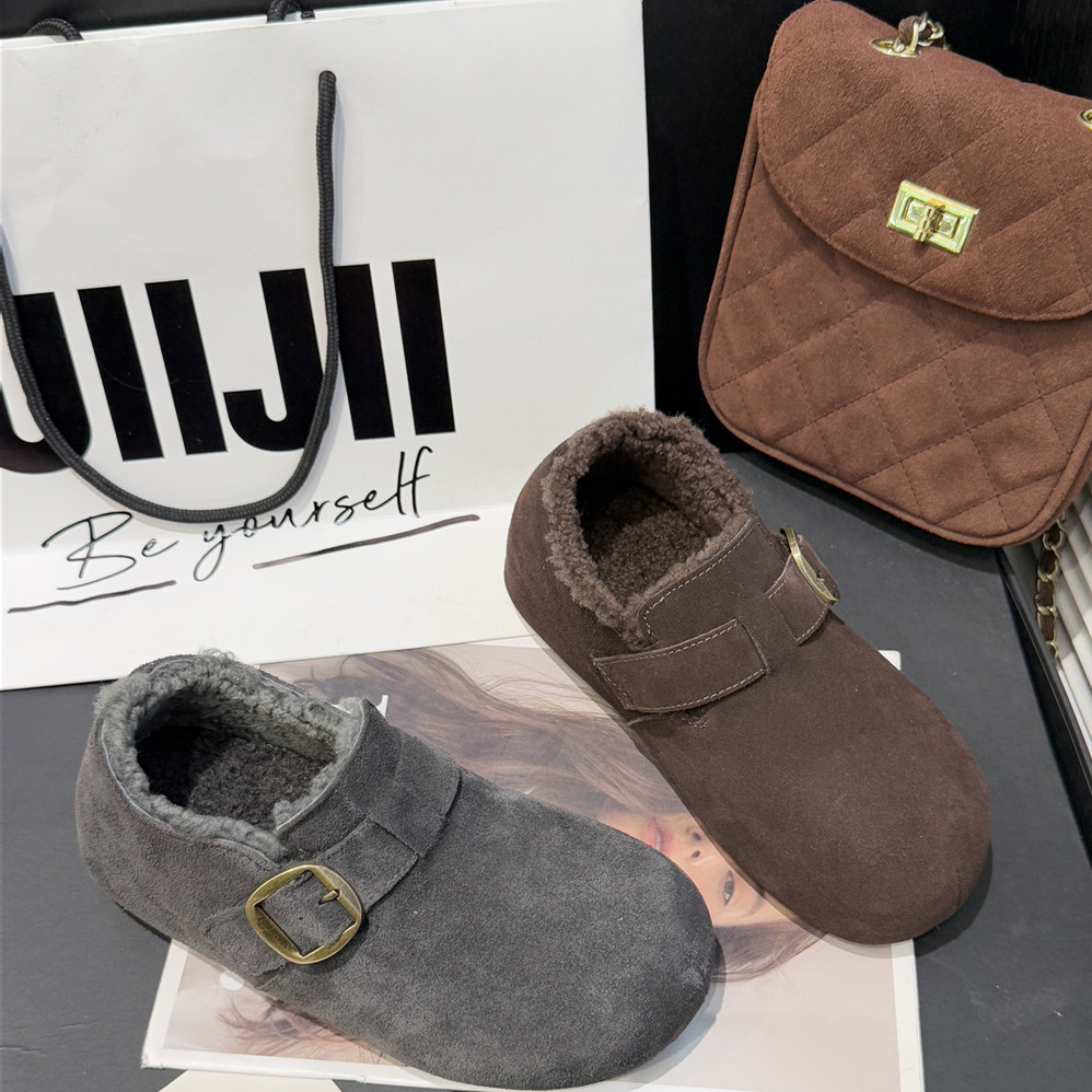 IG~厚底4厘米魔术贴2025冬季款一脚蹬反绒皮勃肯鞋加绒棉鞋79-166,淘宝优惠券,粉丝福利购,淘宝优惠卷