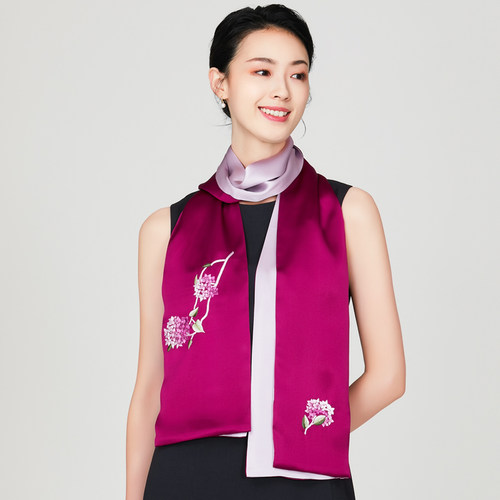 真丝披肩围巾女春秋婚礼婚宴喜妈妈喜婆礼服旗袍外搭红色苏绣丝巾 - 图0