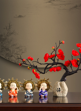 速发中式品典禅意小和尚摆件家居客厅装饰工室古书房玄关办公艺摆