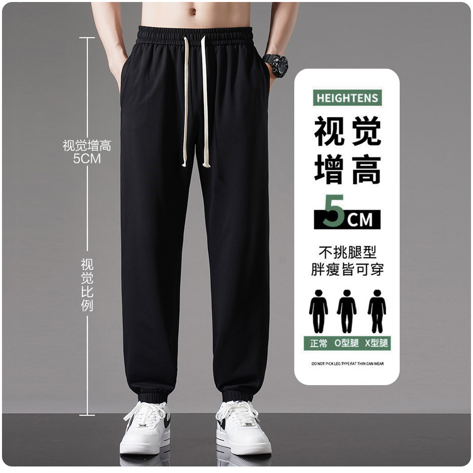 夏季薄款休闲裤男夏季薄款直筒卫裤宽松休闲束脚春秋季纯棉长裤 - 图0