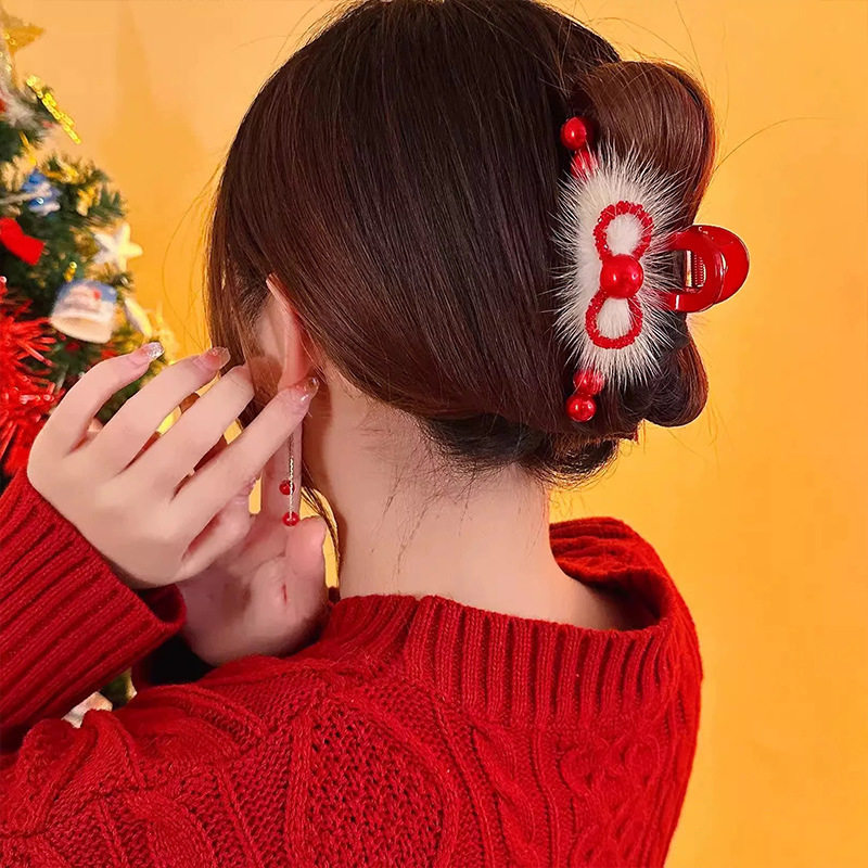 2025新款红色抓夹女高级感简约气质新年发夹后脑勺盘发鲨鱼夹头饰,淘宝优惠券,粉丝福利购,淘宝优惠卷
