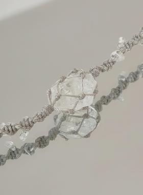 【鹤别青山】见冬天然水晶原石手绳白水晶纯手工编绳手链