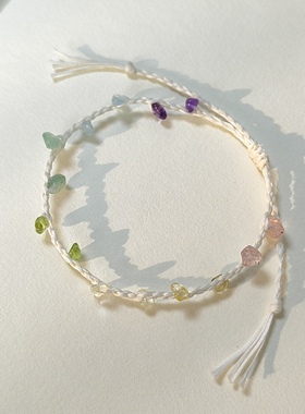 【鹤别青山】石榴石紫水晶黄水晶手工编织细款仙女手绳高颜值森系