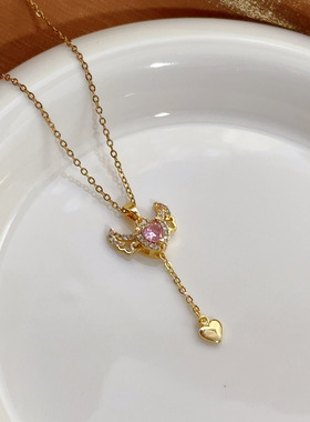 夏季新款不掉色丘比特之心钛钢项链女高级轻奢天使吊坠小众设计