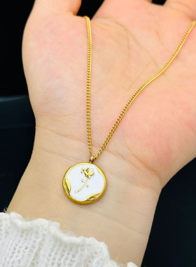 法式复古珐琅滴油玫瑰花项链女简约不掉色轻奢时尚优雅气质饰品