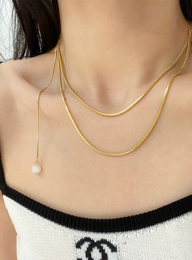 抽拉可调节气质双戴新款潮毛衣链女高级感长款简约项链搭配衣服