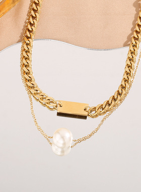 通体钛钢项链女嘻哈叠戴风秋冬毛衣链百搭时尚2023新款饰品