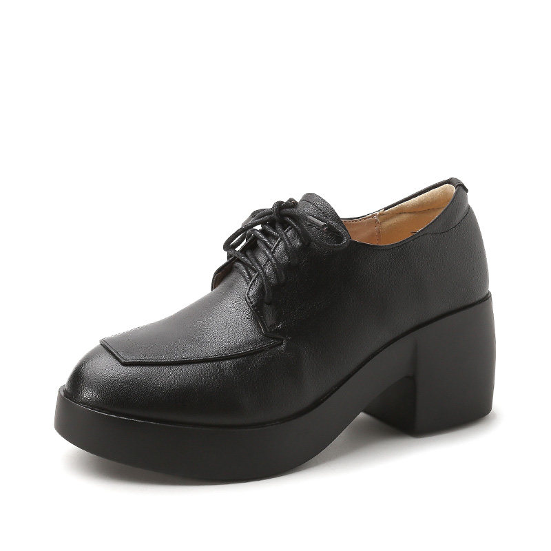 深口真皮单鞋2025春季新款粗跟牛皮系带皮鞋粗跟高跟百搭女鞋子,淘宝优惠券,粉丝福利购,淘宝优惠卷