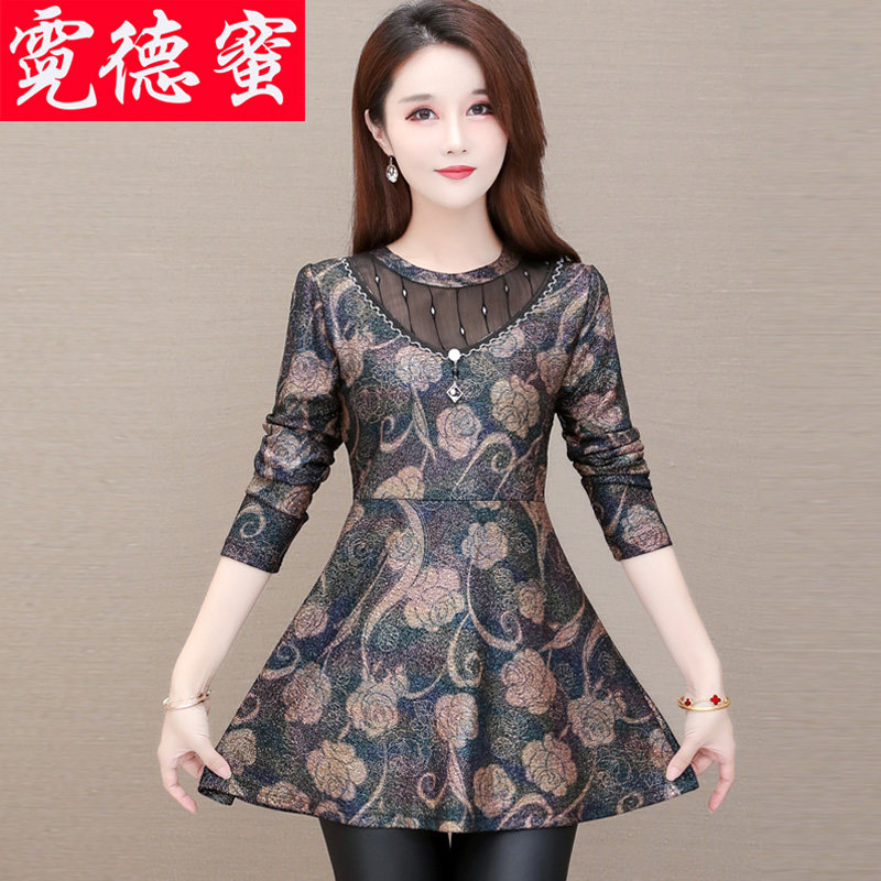 2020新款春秋印花长袖中年女上衣 霓德蜜T恤