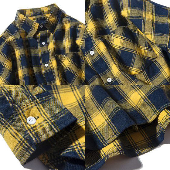 Korean style trendy teen couple black and white plaid shirt