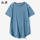 Цветная длинная хлопковая футболка с коротким рукавом, приятная телу летняя одежда, ассиметричный крой, оверсайз