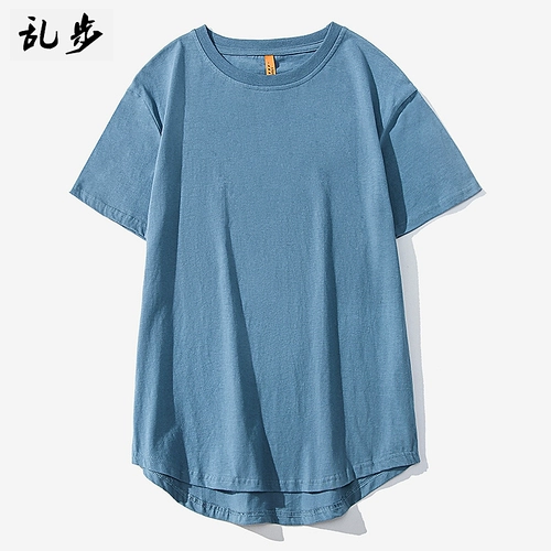 Цветная длинная хлопковая футболка с коротким рукавом, базовая приятная телу летняя одежда, ассиметричный крой, оверсайз